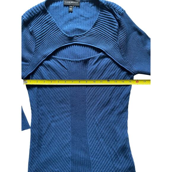Lane Brayant Womens Ribbed Sweater Blue Chest Cut out Size 14/16 Feminine - Picture 4 of 9